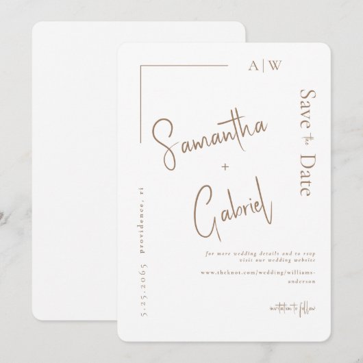Faire-part de mariage contemporain blanc Save the  (Devant / Derrière)