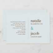 Faire-part de mariage contemporain - Bleu (Devant / Derrière)