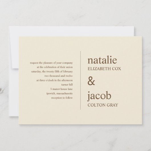 Faire-part de mariage contemporain - Khaki (Devant)