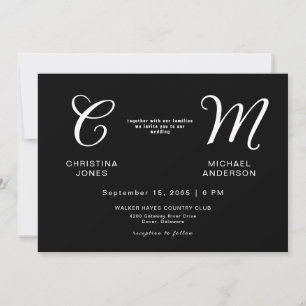 Faire-part de mariage contemporain noir monogramme