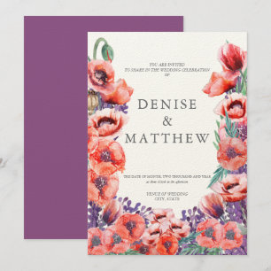 Faire-part de mariage coquelicot avec dos dahlia