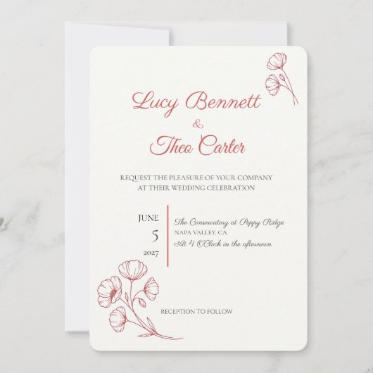 Faire-part de mariage Coquelicot Écarlate (Devant)