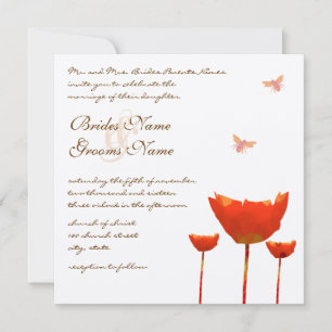 Faire-part de mariage Coquelicots orange et abeill