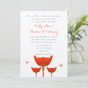 Faire-part de mariage Coquelicots orange et bourdo
