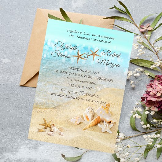 Faire-part de mariage Coquillages de plage Sable