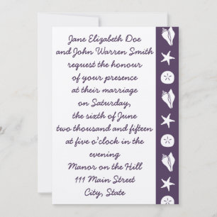 Faire-part de mariage Coquillages d'été en violet