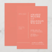 Faire-part de mariage corail à typographie minimal (Devant / Derrière)