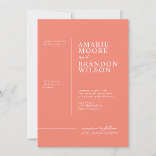 Faire-part de mariage corail à typographie minimal