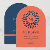 Faire-part de mariage Corail et Bleu Nuit (Devant / Derrière)