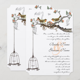 Faire-part de mariage corail et gris vintage oisea