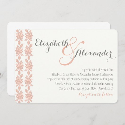 Faire-part de mariage Corail Simplement Élégant (Devant / Derrière)