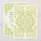Faire-part de mariage Corner Flourish (Chartreuse) (Devant / Derrière)