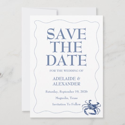 Faire-part de mariage Côtier Bleu (Devant)