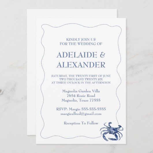 Faire-part de mariage Côtier Bleu (Devant / Derrière)