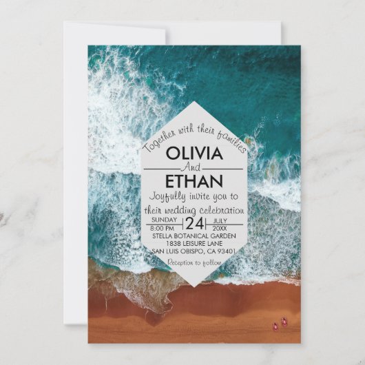 Faire-part de mariage côtière bleu marine classiqu (Devant)