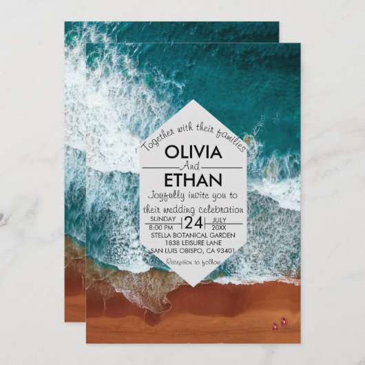 Faire-part de mariage côtière bleu marine classiqu (Devant / Derrière)