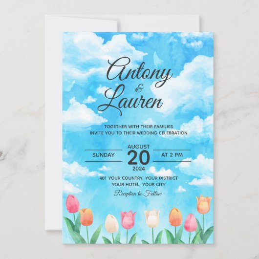 Faire-part de mariage couleur eau simple (Devant)
