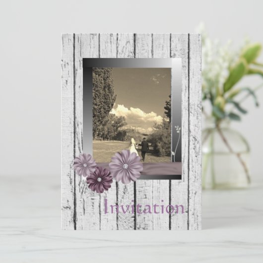 Faire-part de mariage country en bois de grange bl (Debout devant)