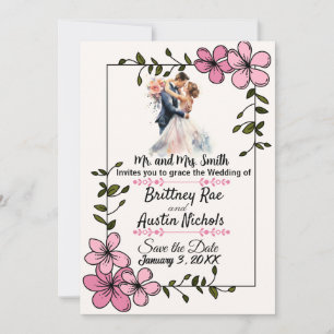 Faire-Part de Mariage Couple Élégant Floral
