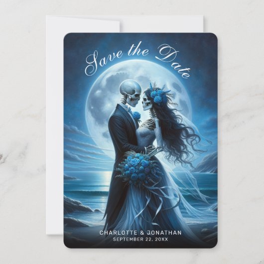 Faire-part de mariage couple squelette bleu gothiq (Devant)