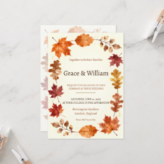 Faire-part de mariage Couronne Aquarelle Feuilles 