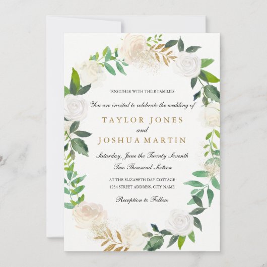 Faire-part de mariage Couronne aquarelle Rose doré (Devant)