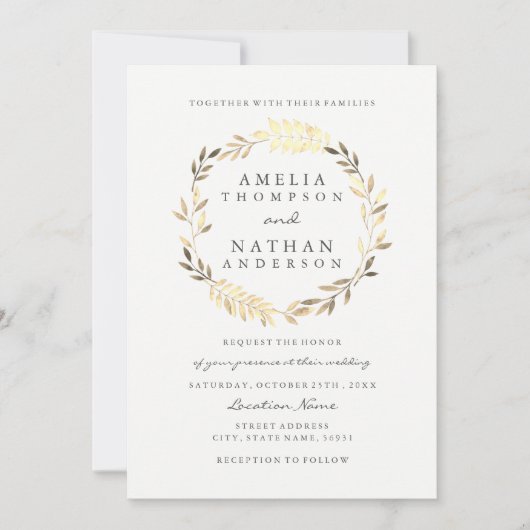 Faire-part de mariage Couronne de feuilles d'olive (Devant)