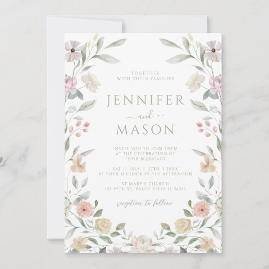 Faire-part de mariage Couronne de fleurs pastel bo (Devant)