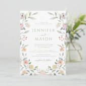 Faire-part de mariage Couronne de fleurs pastel bo (Debout devant)