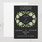 Faire-part de mariage Couronne de roses noir et bl (Devant / Derrière)