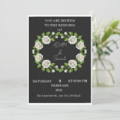 Faire-part de mariage Couronne de roses noir et bl (Debout devant)
