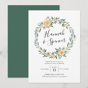 Faire-part de mariage Couronne de roses pêche
