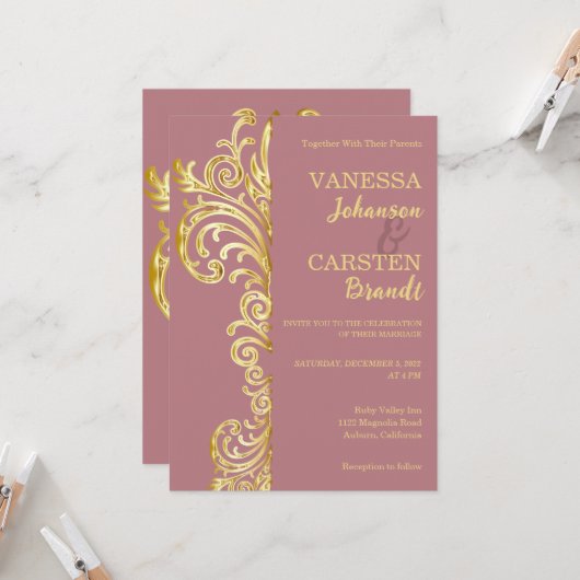 Faire-part de mariage Couronne d'Or (Devant/Arrière en situation)