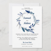 Faire-part de mariage Couronne florale bleue éléga (Devant)