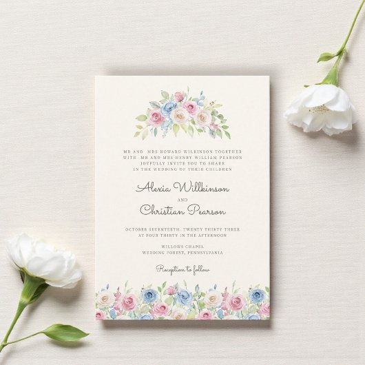 Faire-part de mariage Couronne Florale Pastel