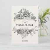 Faire-part de mariage Cream Vintage Peony (Debout devant)