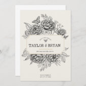 Faire-part de mariage Cream Vintage Peony (Devant / Derrière)