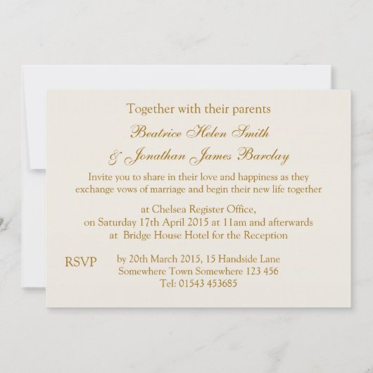 Faire-part de mariage crème blanc magnifique de (Dos)