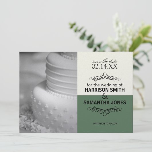 Faire-part de mariage Crème et Vert Enregistrer la (Debout devant)