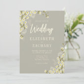 Faire-part de mariage crème floral rustique beige (Debout devant)