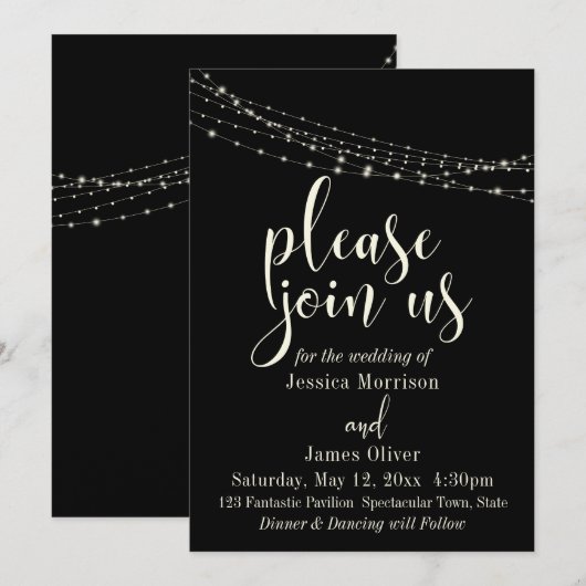 Faire-part de mariage Crème Typographie 30, Noir 2 (Devant / Derrière)