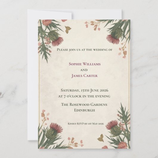 Faire-part de mariage Crimson Thistle Botanical Co (Devant)