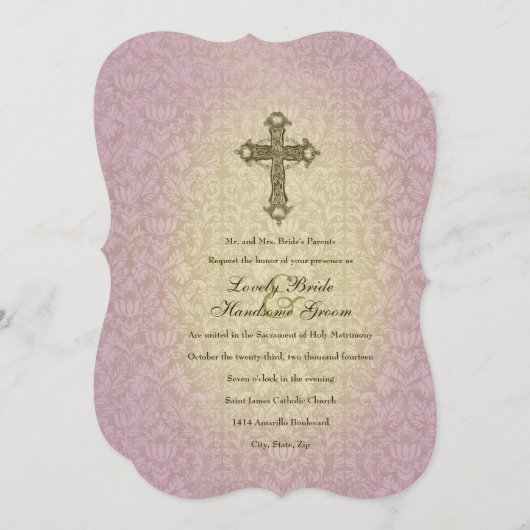 Faire-part de mariage croisé catholique rougeoyant (Devant / Derrière)