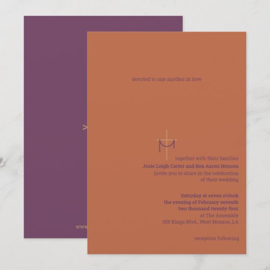 Faire-part de mariage croix et tissu (Devant / Derrière)