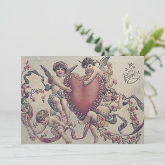 Faire-part de mariage Cupidon Chérubin Ange Cœur (Debout devant)
