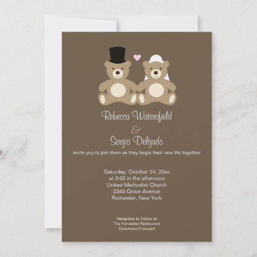 Faire-part de mariage Customisé nounours (Brown) (Devant)