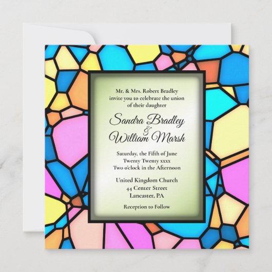 Faire-part de mariage d'accents vert en mosaïque d (Devant)