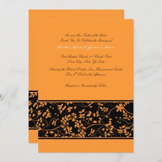 Faire-part de mariage d'accentuation florale noire (Devant / Derrière)