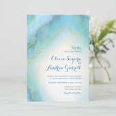 Faire-part de mariage d'agate d'aquarelle de bleu (Debout devant)