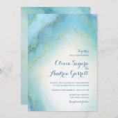 Faire-part de mariage d'agate d'aquarelle de bleu (Devant / Derrière)